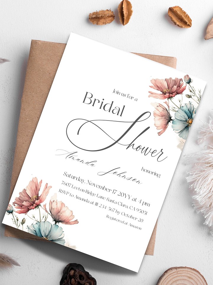 Wildflower Floral Bridal Shower Invitation, Boho Wedding Shower Invite Canva Template, Printable Rustic Garden Party Theme, Digital Download product image (1)