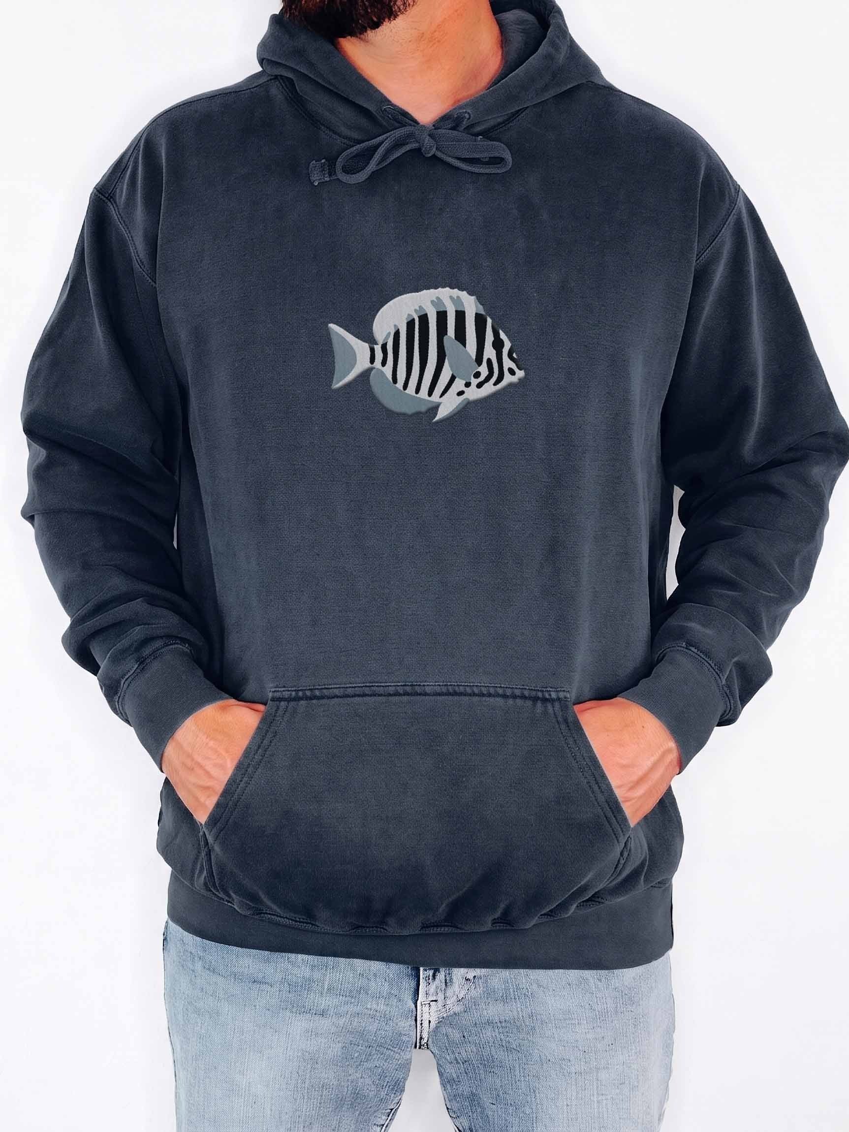 Zebra Tang Embroidered Hoodie | Black & White Saltwater Aquarium Fish Hoodie | Reef Keeper Apparel product image (2)