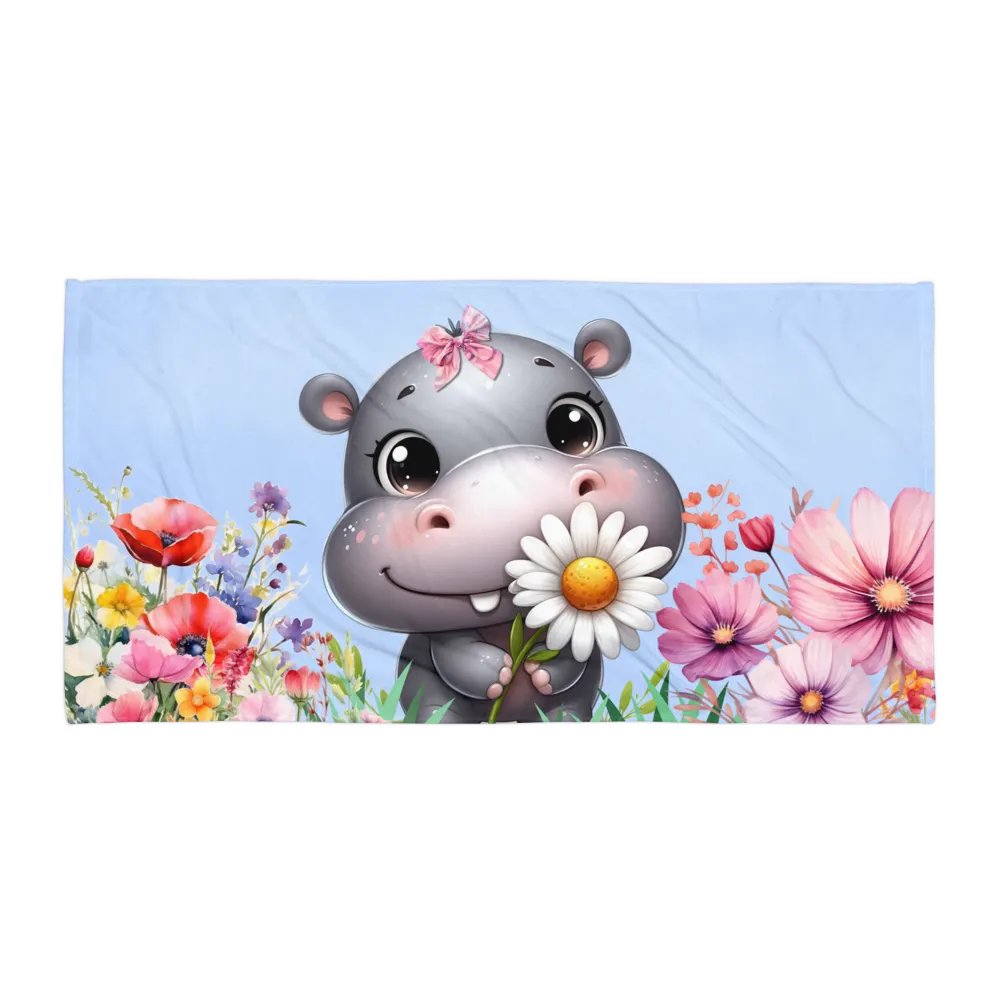 Hippo with flowers Towel product image (2)
