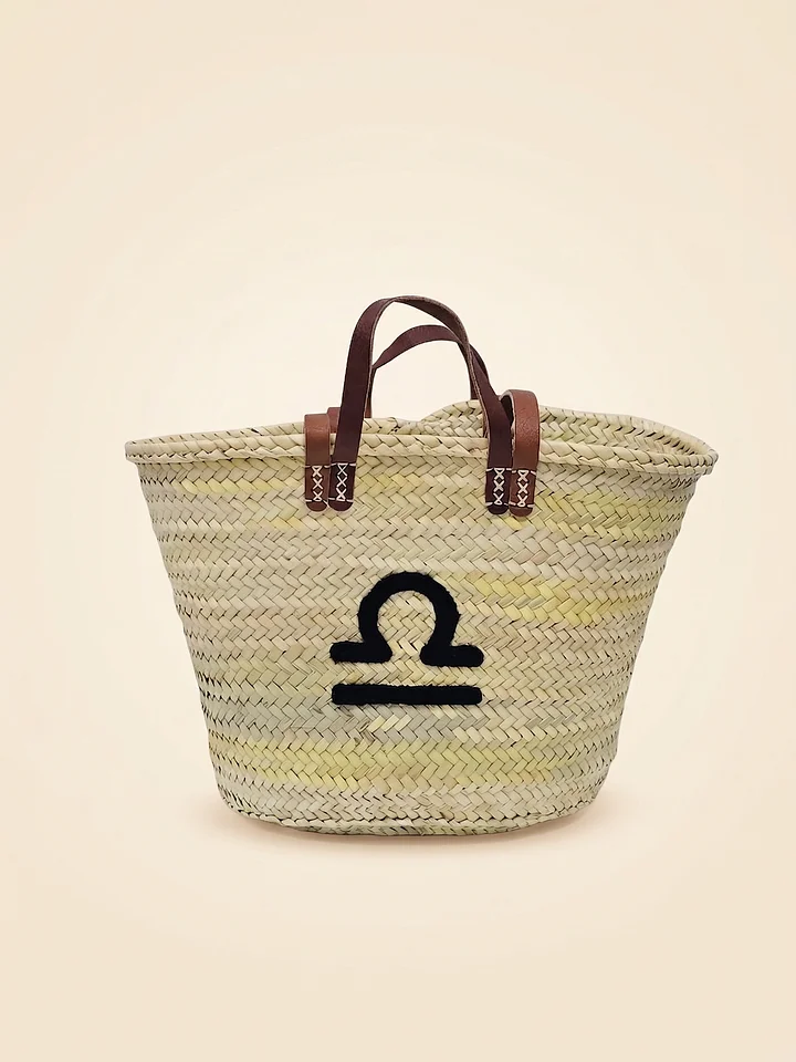 Handmade Straw Tote Bag – Libra Zodiac Monogram Market Basket product image (1)