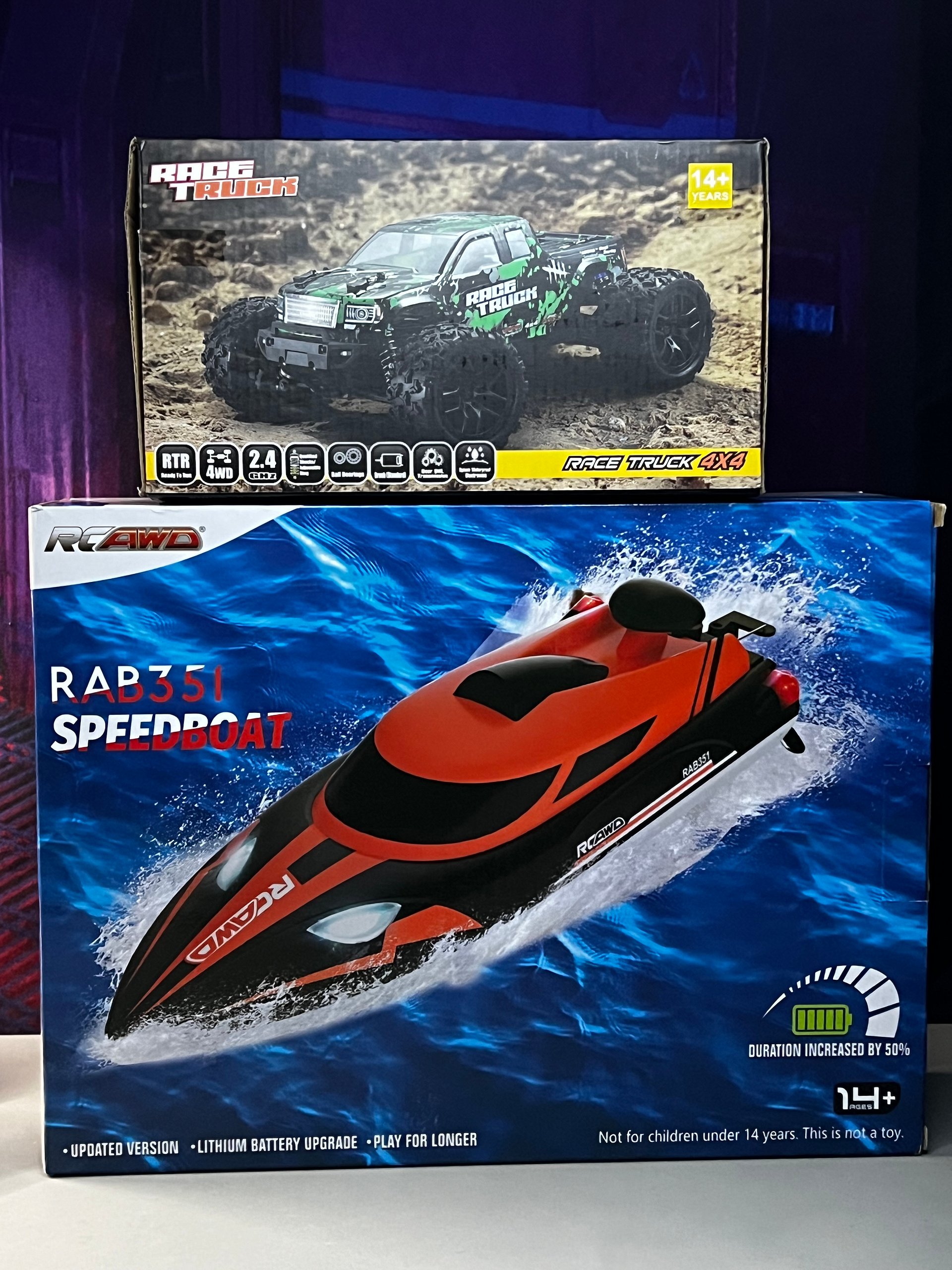HBX 18859 1/18 Off-Road Truck + RAD351 RC Speedboat Bundle — Used Once product image (1)