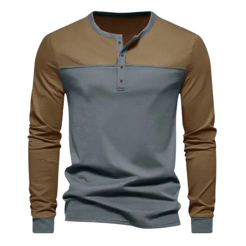 Retro Trendy Long-sleeve Color Matching Henry Collar Bottoming Shirt Casual T-shirt product image (1)