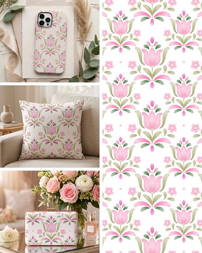 A sweet new floral pattern is on the way! Soft pink blooms, fresh green leaves, and a delicate folk-inspired style make this ...