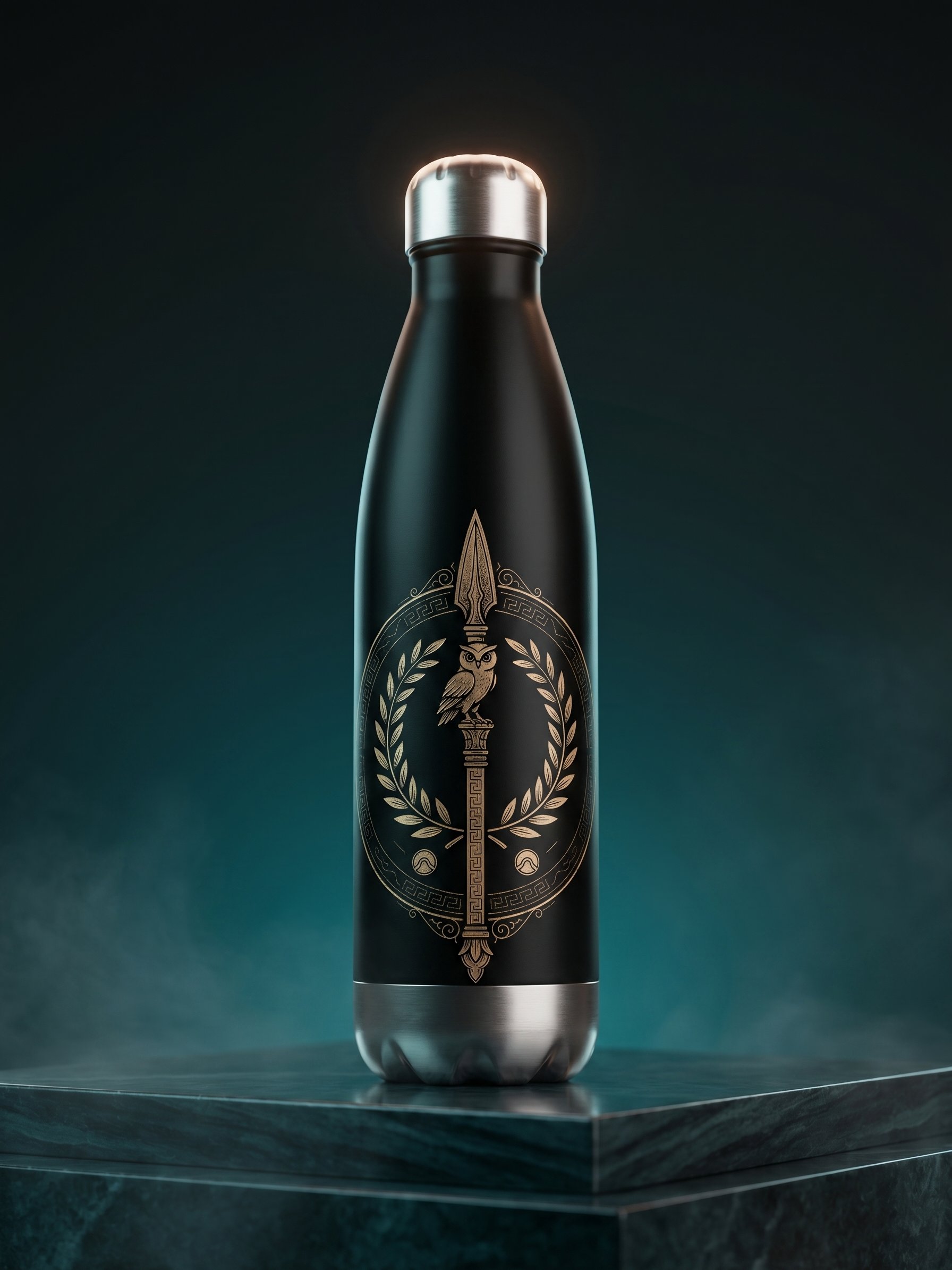 Athena Owl Stainless Steel Water Bottle – Greek Mythology Spear & Laurel Design product image (2)