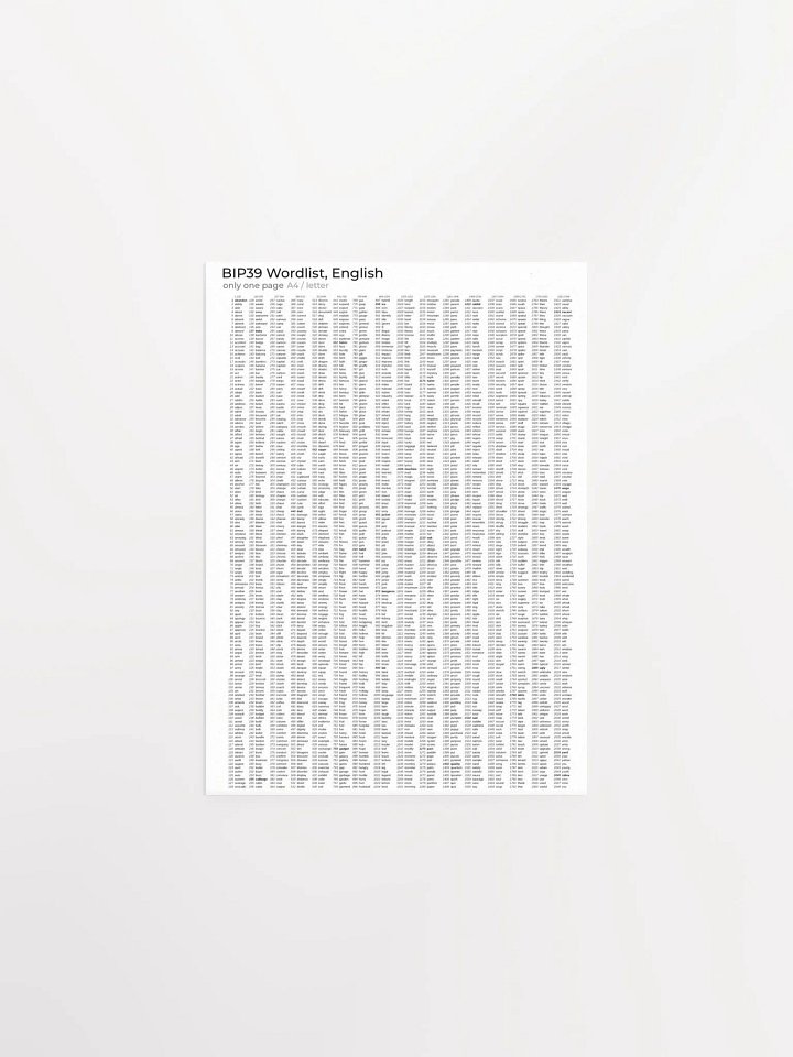 bip-39 Poster of All 2048 Seed Words product image (2)