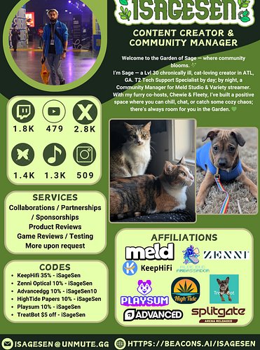 Sage's Updated Media Kit is here!
Added Montana for extra cuteness 🐶😹

I'm one of your Meldtastically Melding Community Manag...