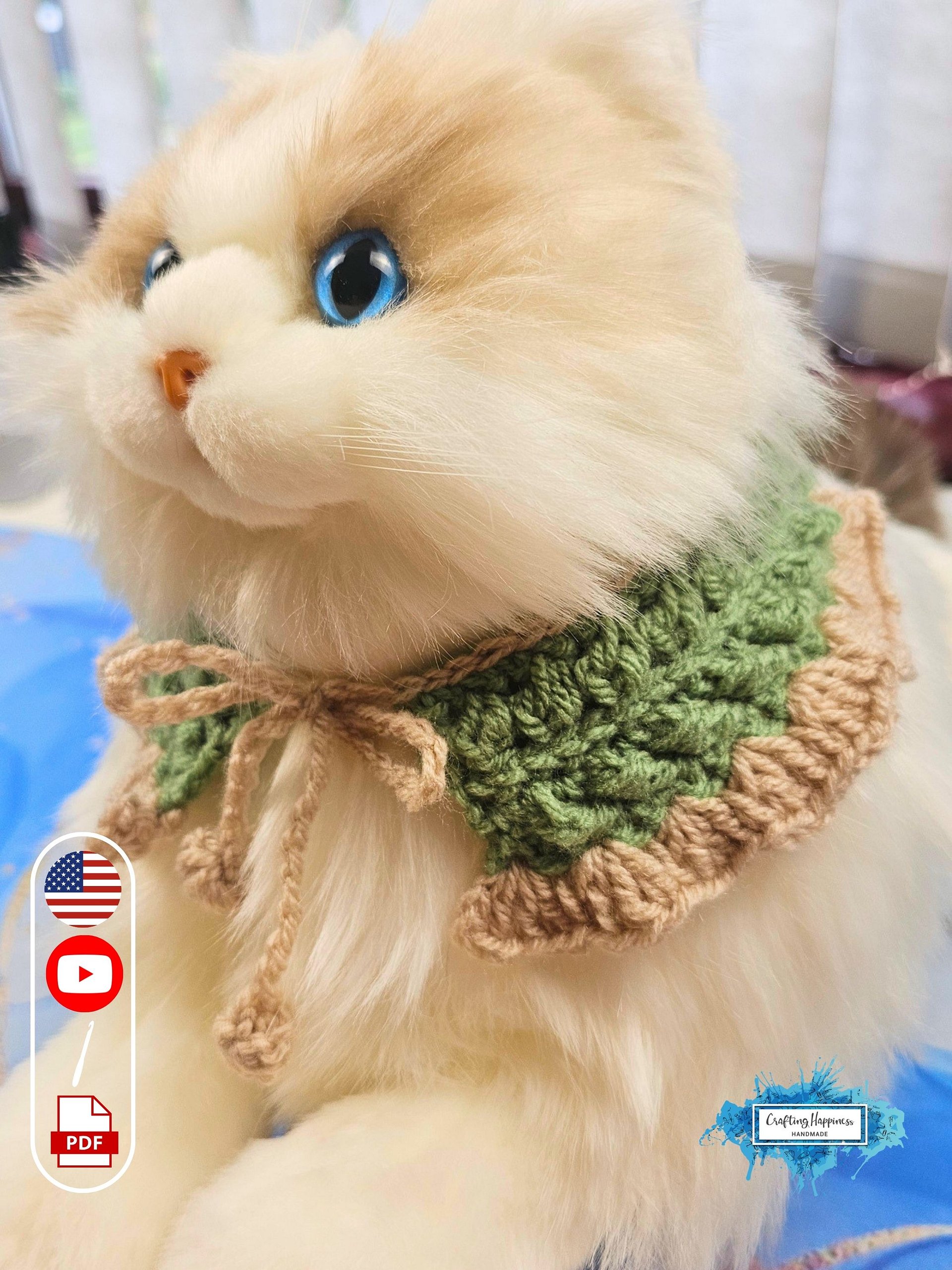 PATTERN + VIDEO | Ruffle Cat Collar Crochet Pattern PDF | Adjustable Cat Accessory | Moon Fern Stitch | Scrap Yarn Project product image (3)