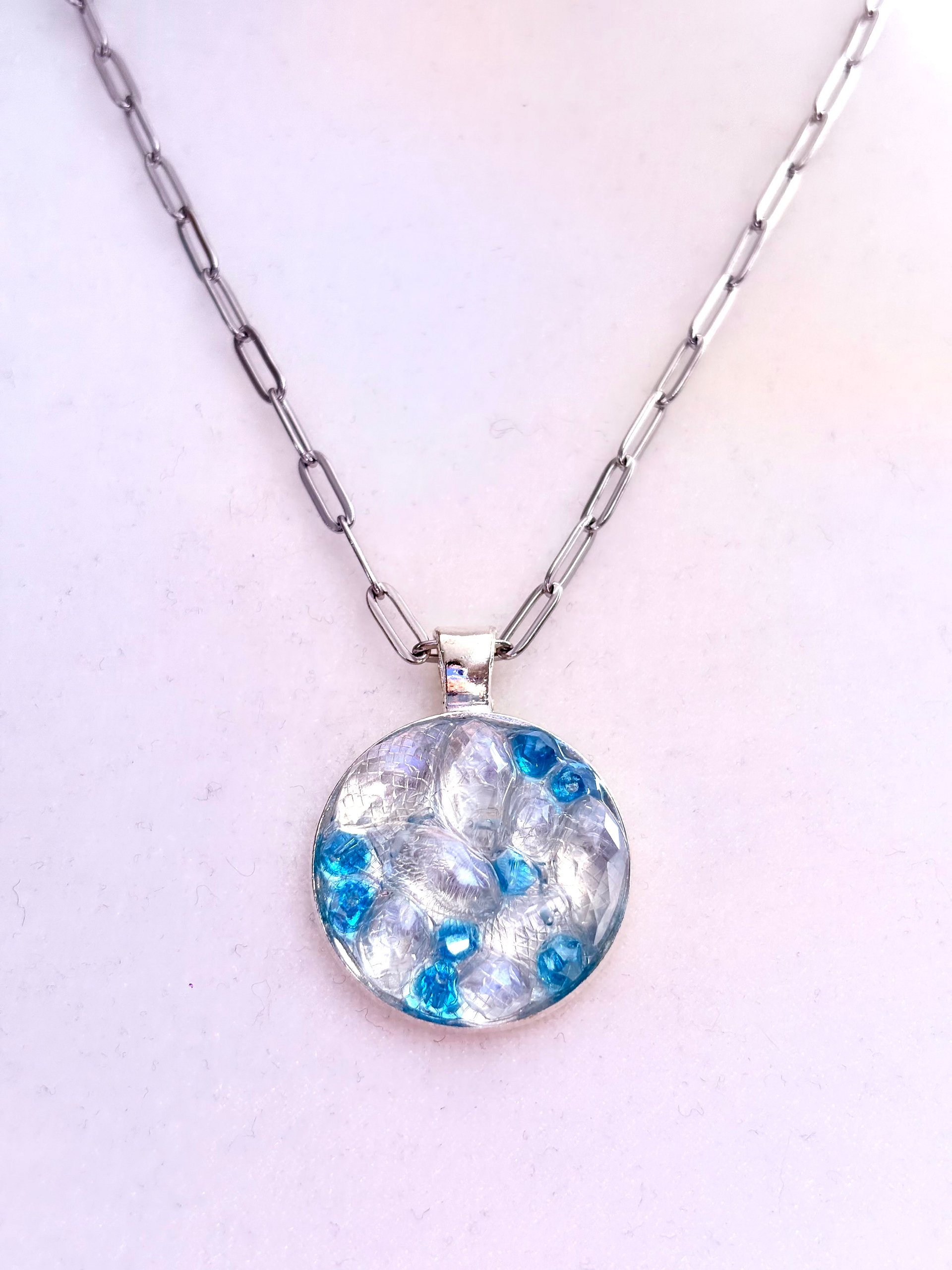 MFD-00292 | Frosted Window Pendant Necklace | Turquoise | Stainless Steel Paperclip Chain | Handmade Jewelry by Monique Faella Designs™ product image (3)