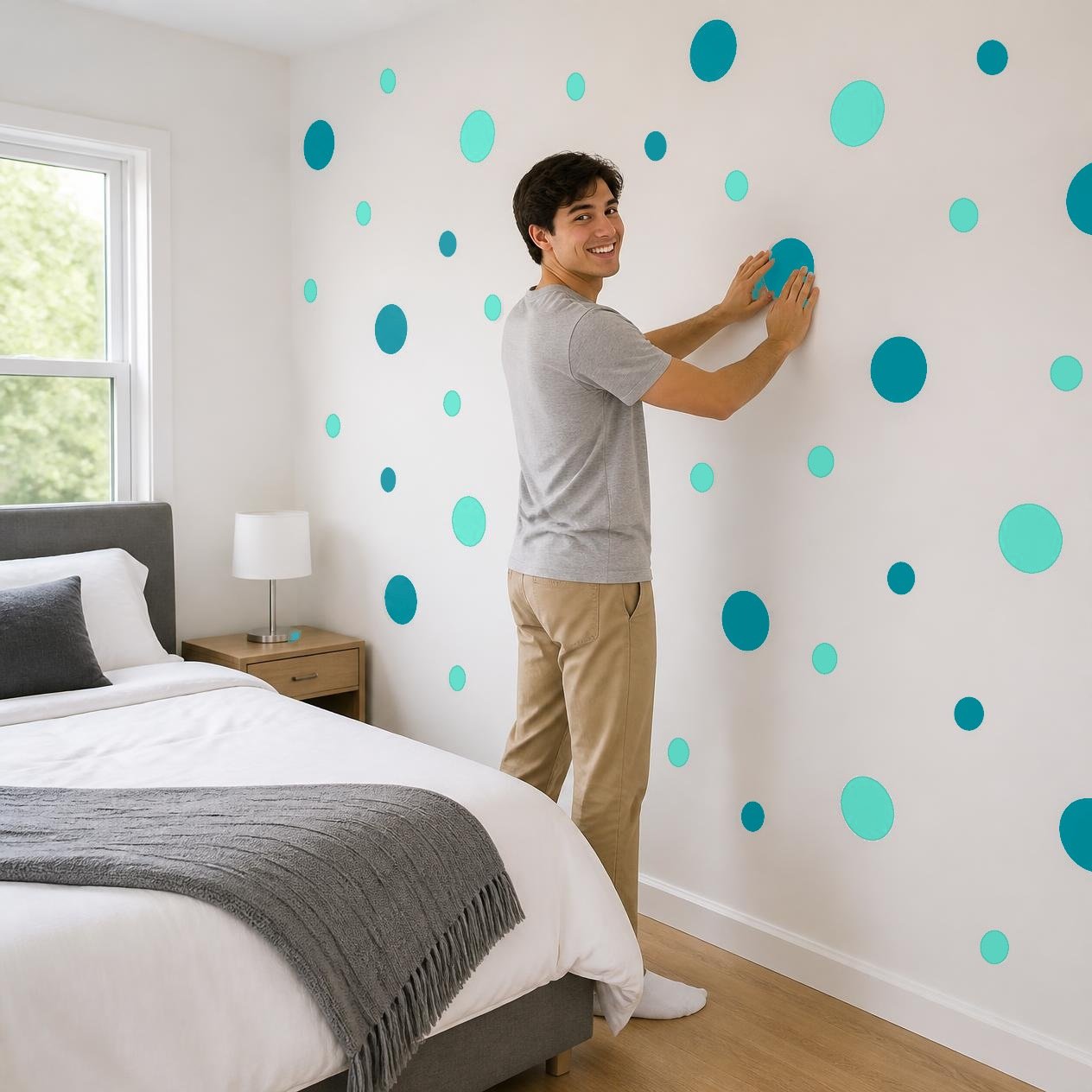 Mint Green and Turquoise Polka Dot Wall Decals, 2" and 4" Vinyl Circle Stickers, Removable Dot Decals for Nursery, Kids Room, Playroom product image (4)
