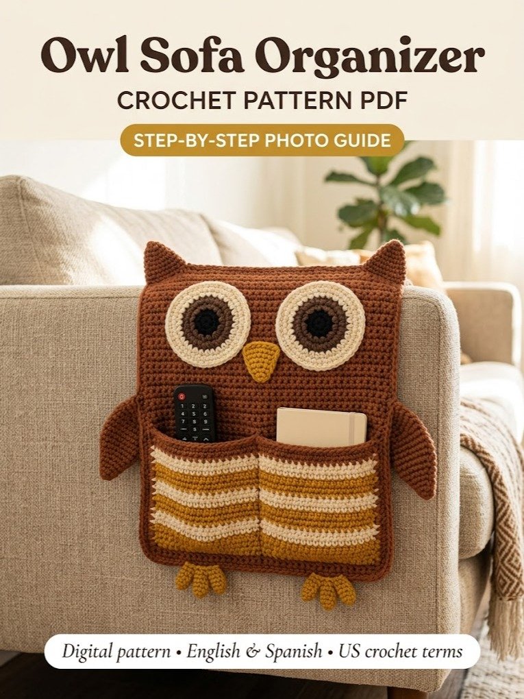 Owl Sofa Organizer Crochet Pattern PDF – Armrest Remote Caddy product image (1)
