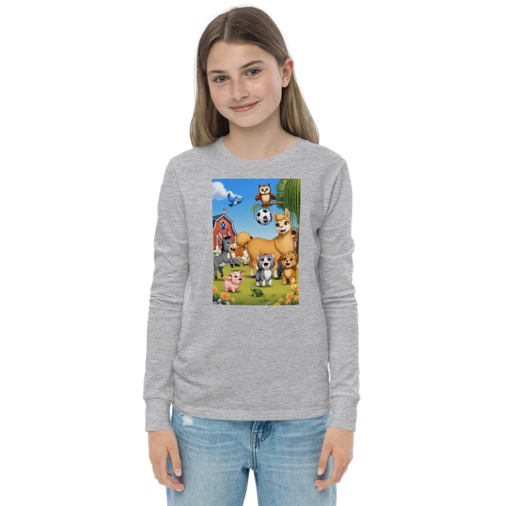 Cute Farm Animal Soccer Cartoon Youth Long Sleeve Tee product image (1)