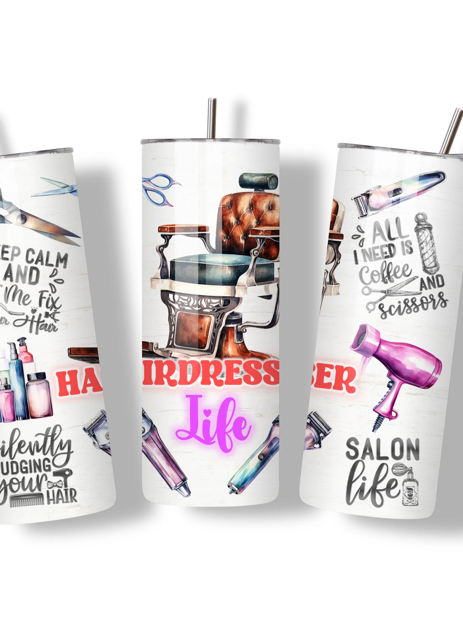 Hairdresser Life 20oz Skinny Tumbler with Metal Straw – Fun Salon-Themed Design – Double-Walled Insulated Stainless Steel Tumbler for Hot & Cold Drinks, Gift for Hairstylists product image (3)