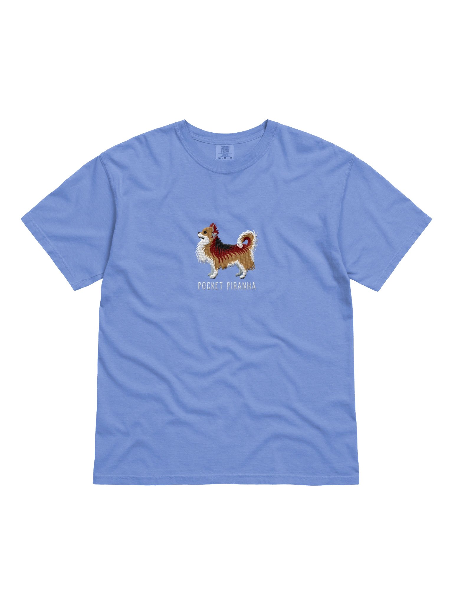 Pocket Piranha T-Shirt(Embroidered) of a Longhaired Chihuahua(Sable) product image (4)