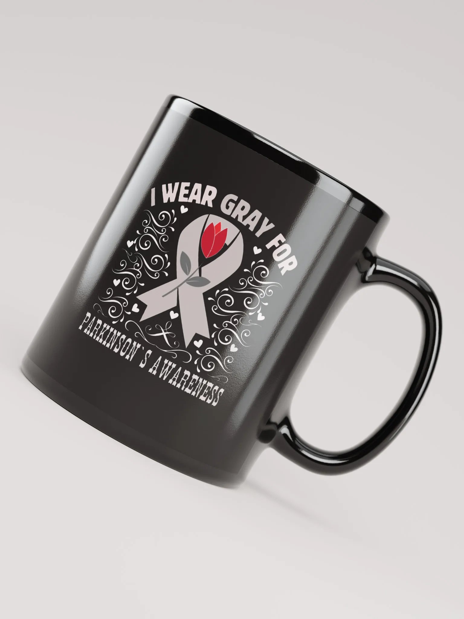 I Wear Gray For Parkinson`s Awareness, Flourish Black Glossy Ceramic Mug product image (4)