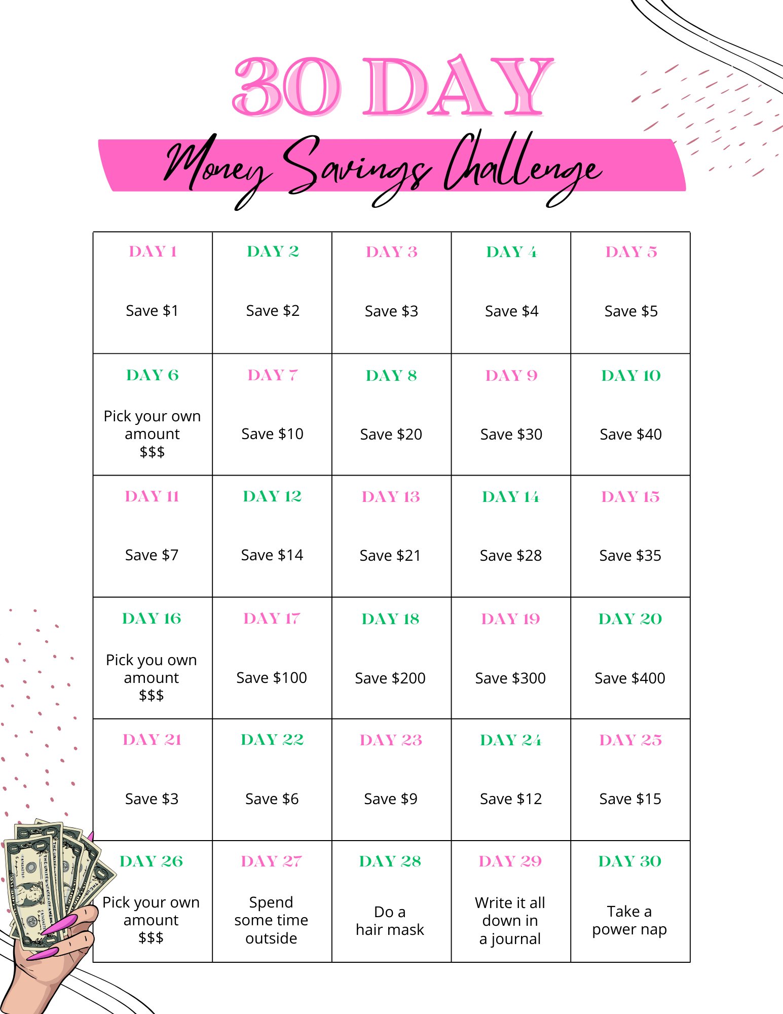 30 Day Savings Challenge Money Worksheet product image (1)