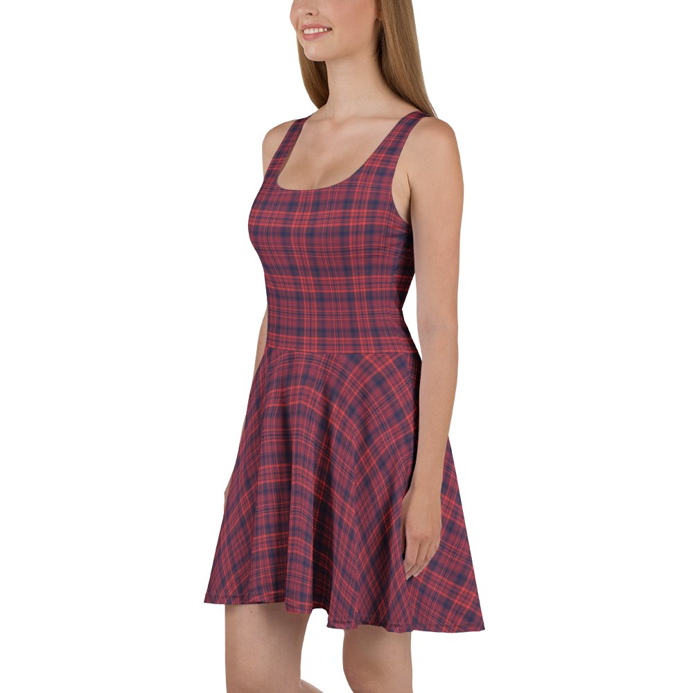 Red and Navy Plaid Tartan Skater Dress for Casual Wear product image (1)