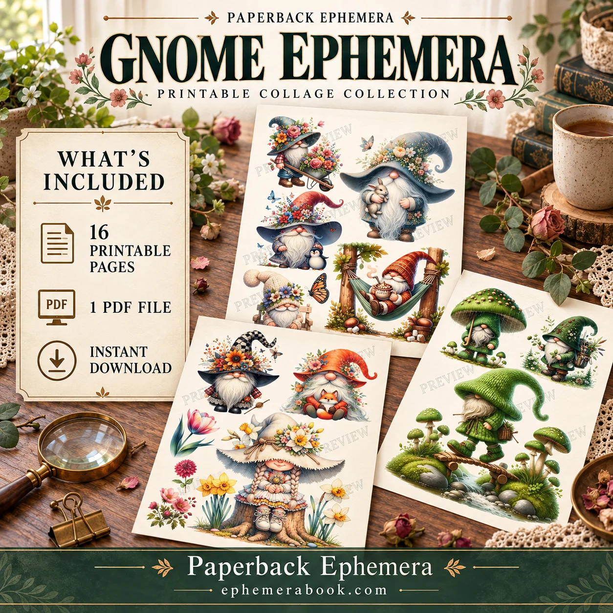 Gnome Ephemera Printable PDF – 16 Junk Journal Collage Sheets product image (3)