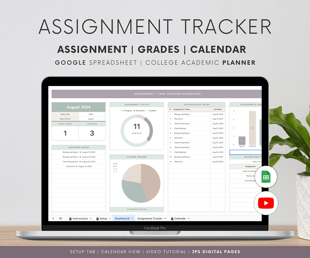 Assignment Tracker Spreadsheet, Google Sheets Template, Exam Grade Task ...