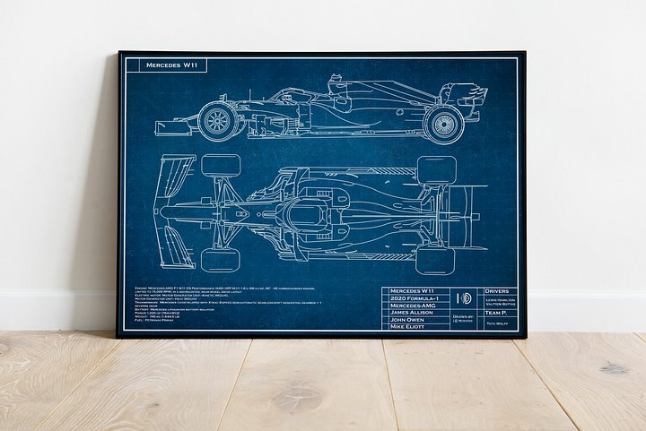 DIGITAL W11 Mercedes blueprint, Lewis Hamilton and Valtteri Bottas, F1, Formula-1, F1 Posters, F1 Art, Formula 1 Wall Art, Gifts for Him, Motorsport product image (1)