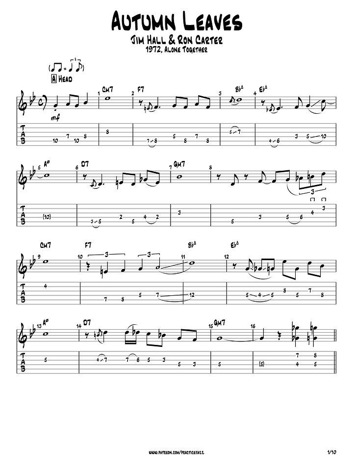 (Transcription PDF) Autumn Leaves - Jim Hall 1972, Alone Together product image (2)