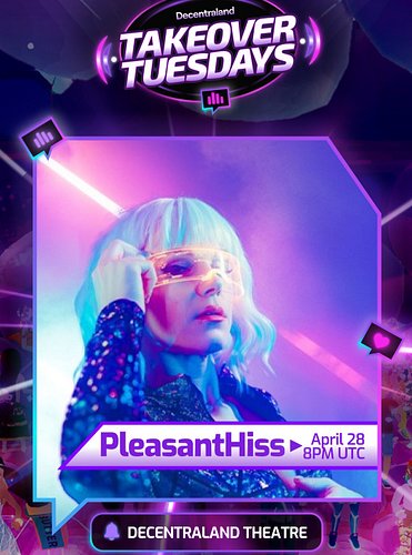 Excited to be invading the metaverse for @decentraland_foundation Takeover Tuesday!! Catch me this Tuesday, April 28th at 8PM...