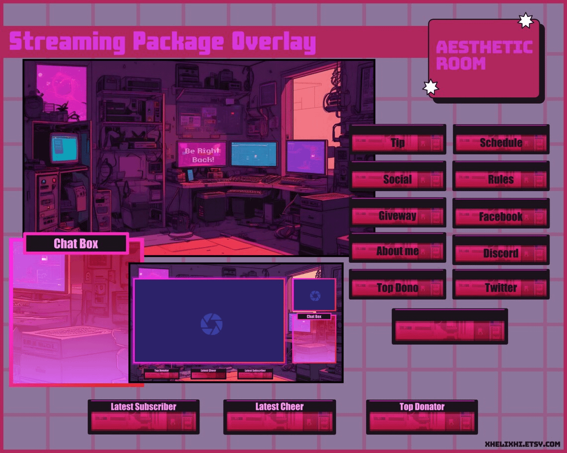 Left Overlay Red and Purple STREAM OVERLAY pack, Aesthetic overlay pack, twitch ...