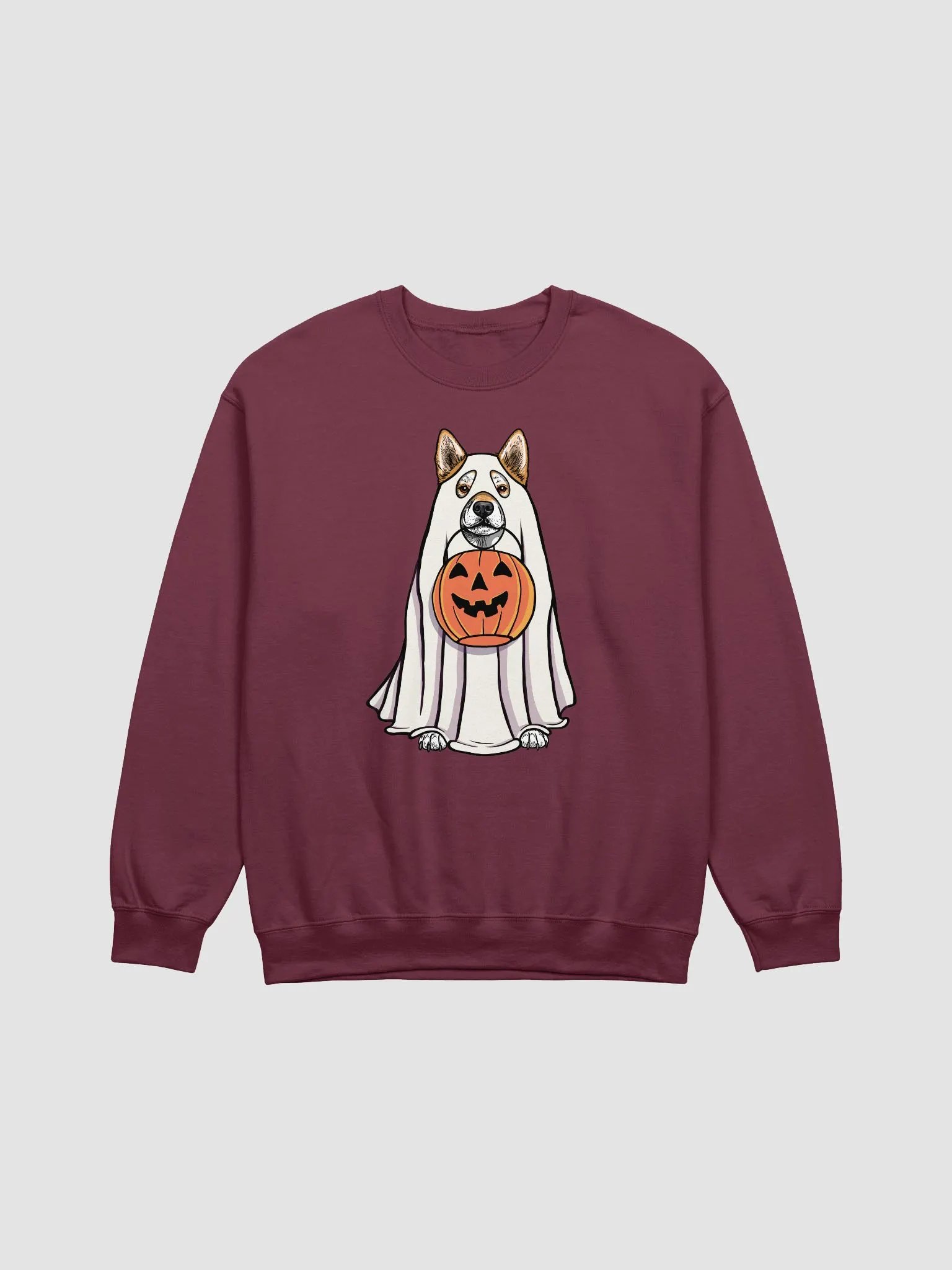 Funny Halloween Shiba Inu Sweatshirt | Funny Dog Wearing a Ghost Costume and Holding a Pumpkin Basket product image (1)