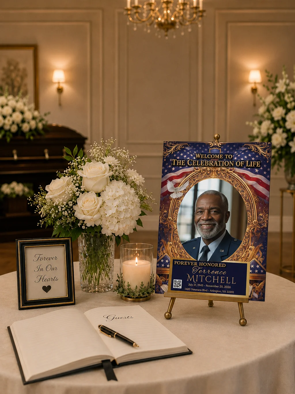Funeral Welcome Sign Editable Canva Template, Memorial Service Poster, Celebration of Life Sign, Patriotic Blue product image (2)