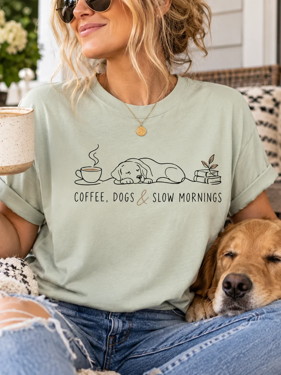 Dog Lover Coffee T-Shirt - Coffee Dogs & Slow Mornings Tee product image (1)
