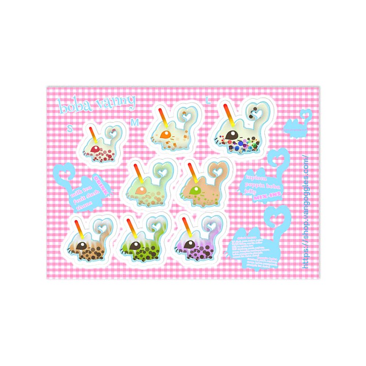 boba vanny menu bubble tea vannies sticker sheet product image (1)