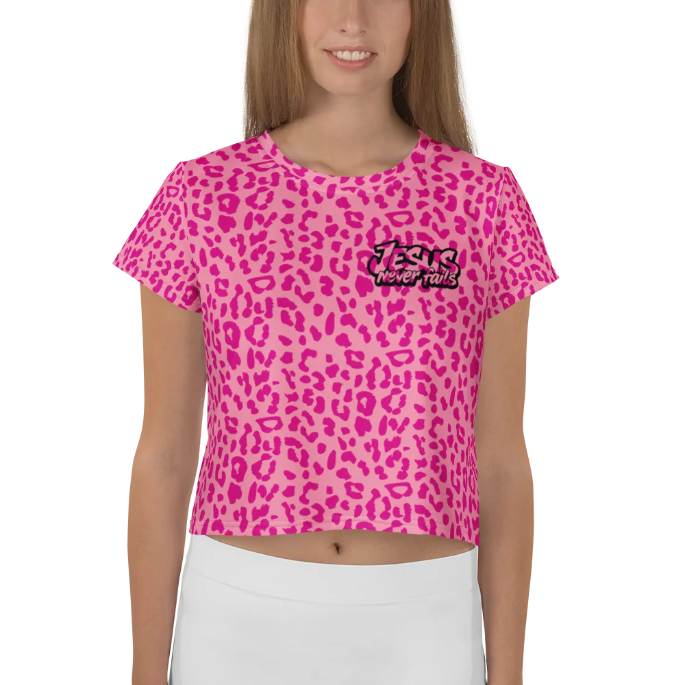 Jesus Never Fails Pink Leopard Print Crop Top product image (5)