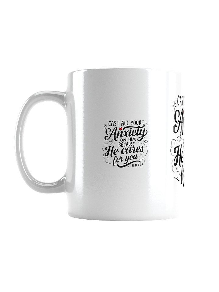 Cast All Your Anxiety White Glossy Mug — 1 Peter 5:7 product image (2)