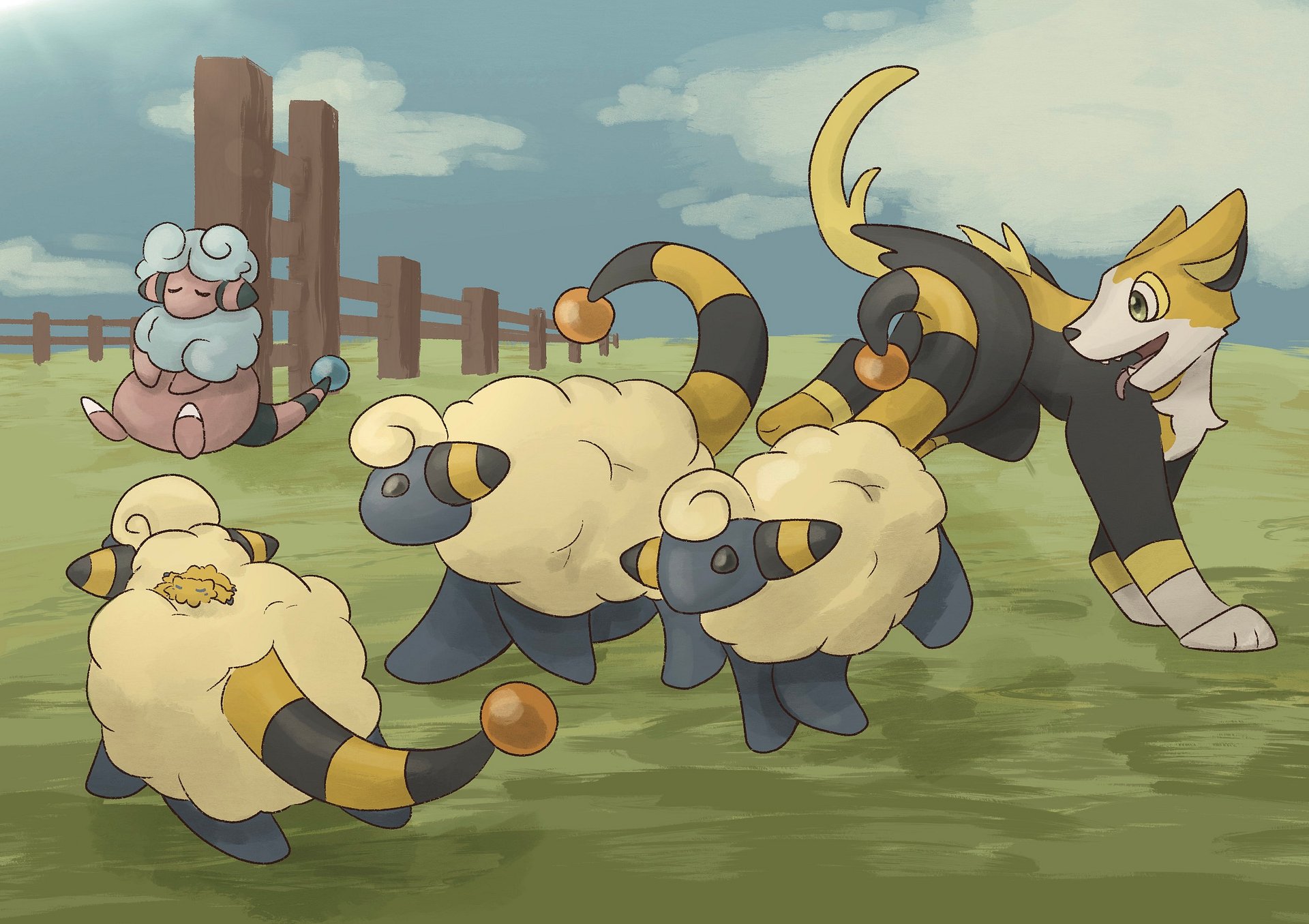 Boltund chasing mareep print product image (5)