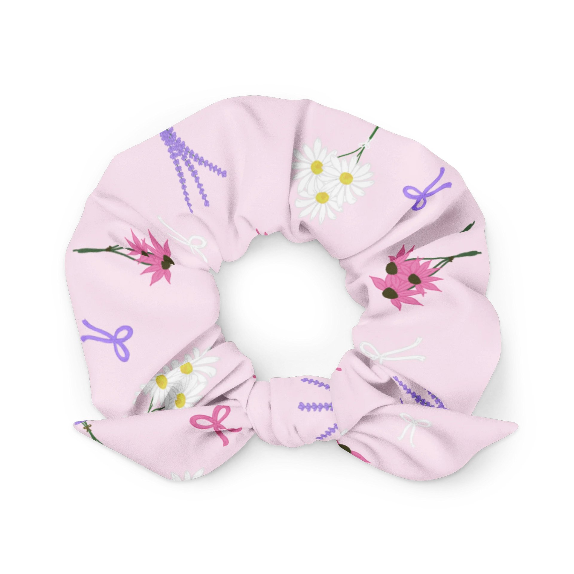 Wildflowers and Bows Pattern- Pink Background Scrunchie product image (1)