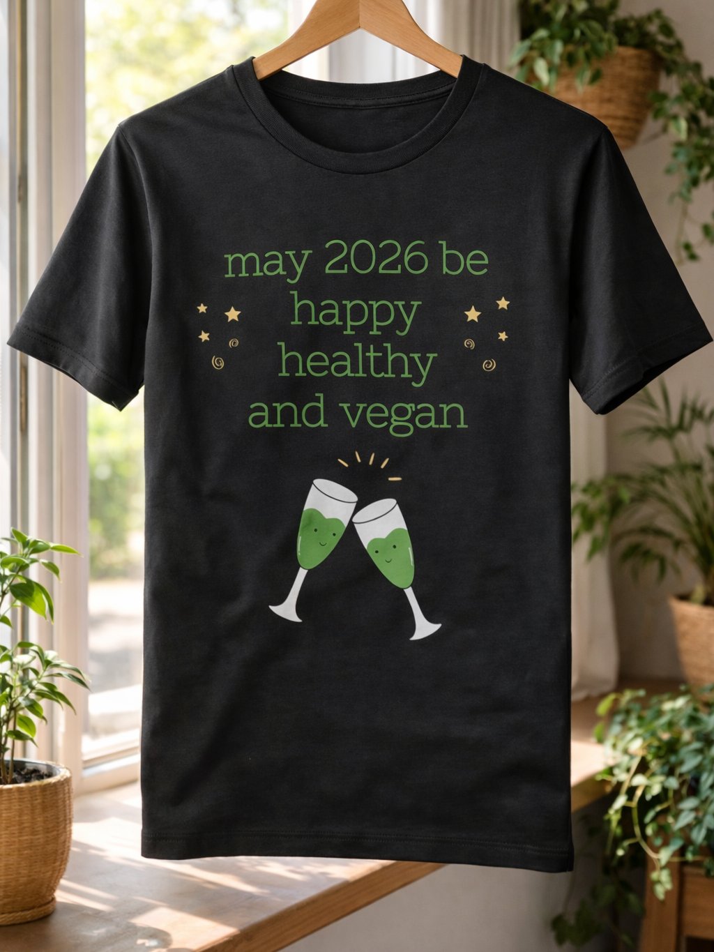 “Happy, Healthy, and Vegan 2026” Unisex Black T-Shirt product image (1)