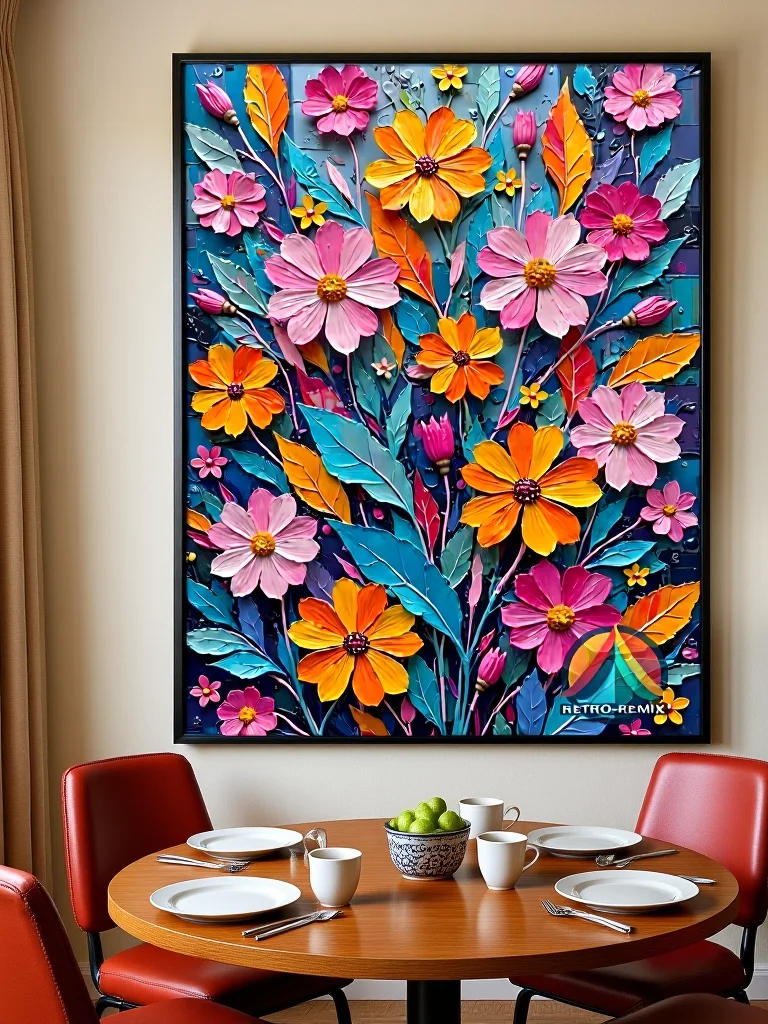 Electric Garden – Bold Retro Floral Wall Art with Neon Botanical and Textured Petals product image (3)