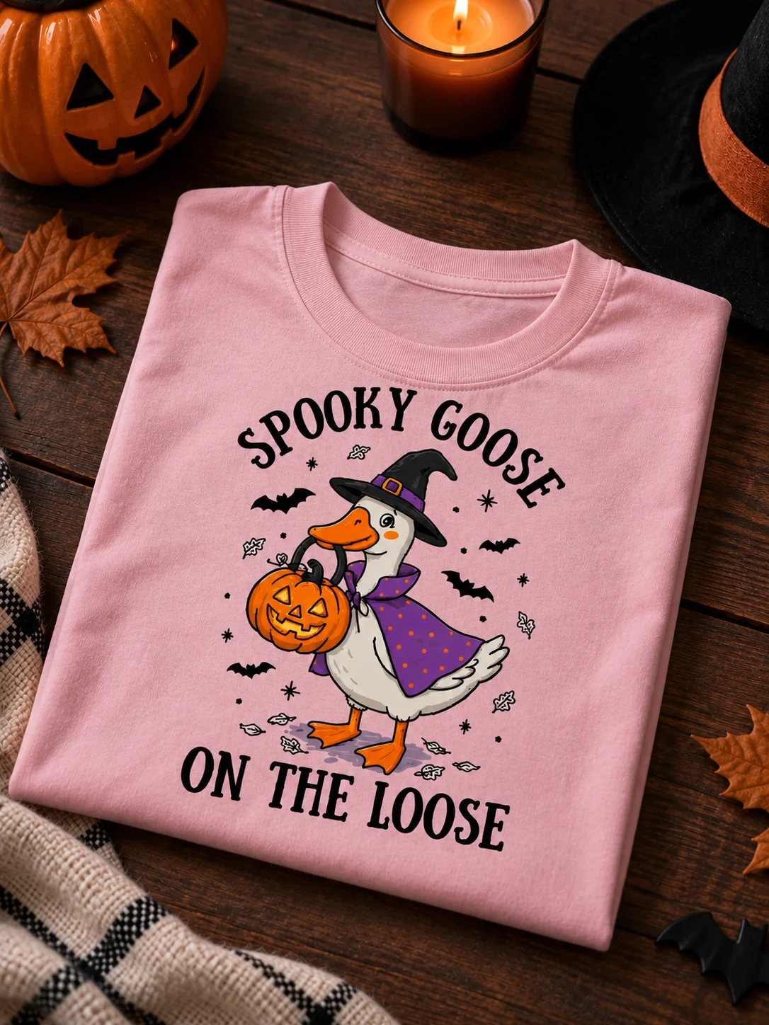 Spooky Goose Halloween Shirt, Cute Witch Goose Pumpkin Tee product image (3)