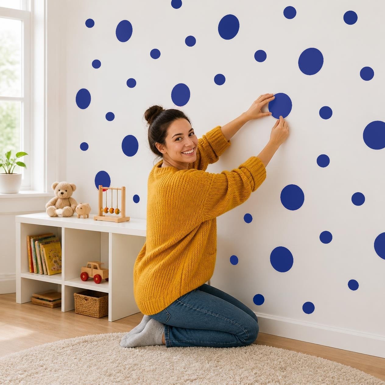 Navy Blue Polka Dot Wall Decals, 2" and 4" Vinyl Circle Stickers, Removable Dot Decals for Nursery, Kids Room, Playroom product image (2)