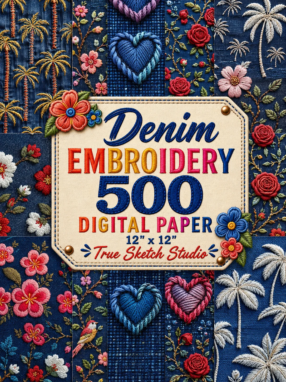 500 Denim Embroidery Digital Papers product image (1)