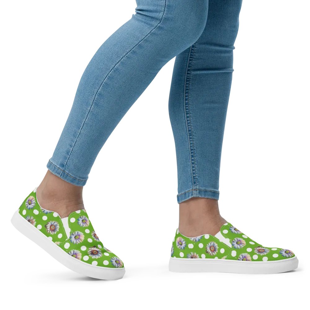 Daisy Dots - Lime Green Slip-on Canvas Shoes product image (3)