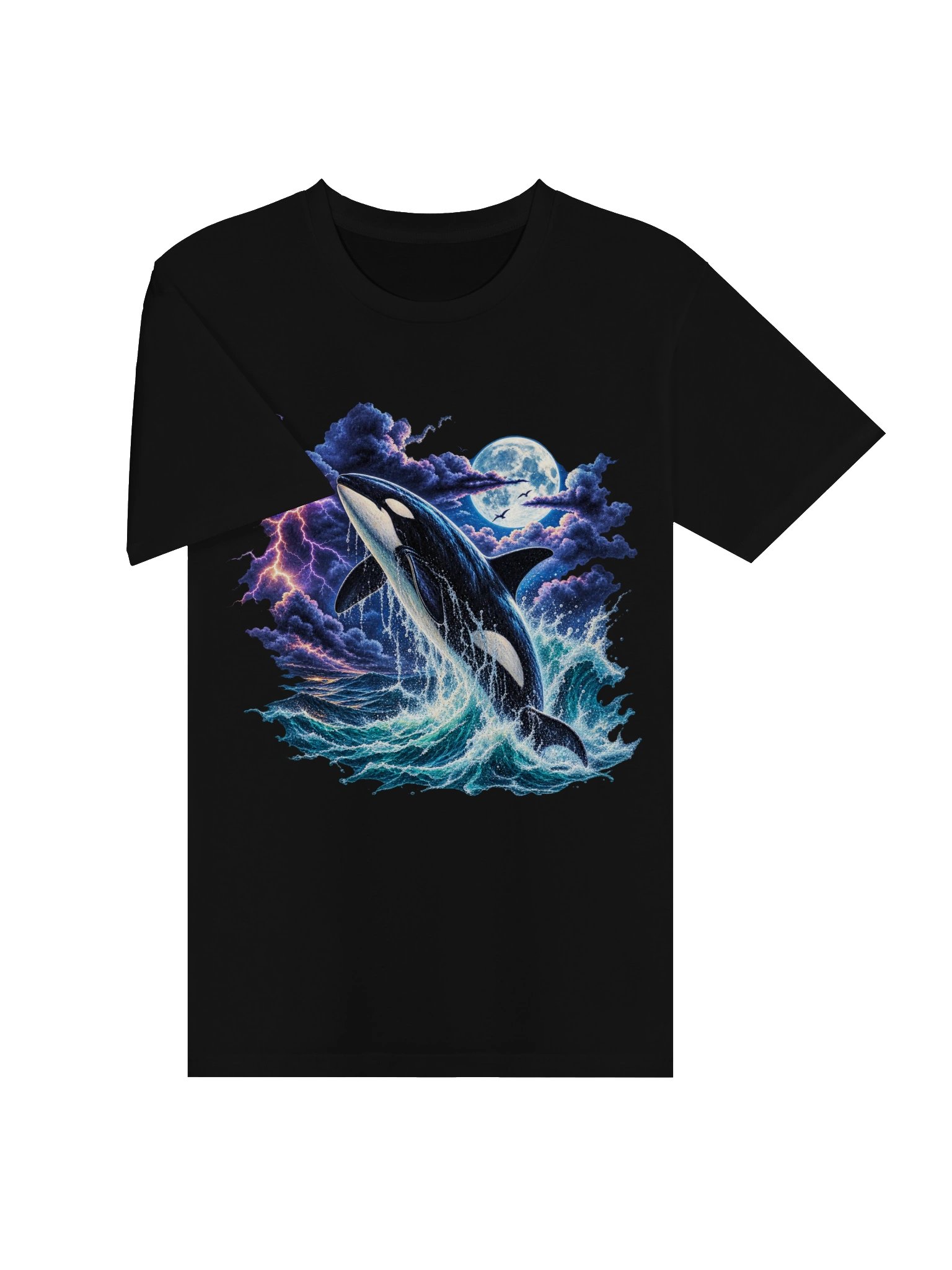 Retro Orca Whale T-Shirt – Vintage 90s Ocean Graphic, Killer Whale Moon & Lightning Tee product image (3)