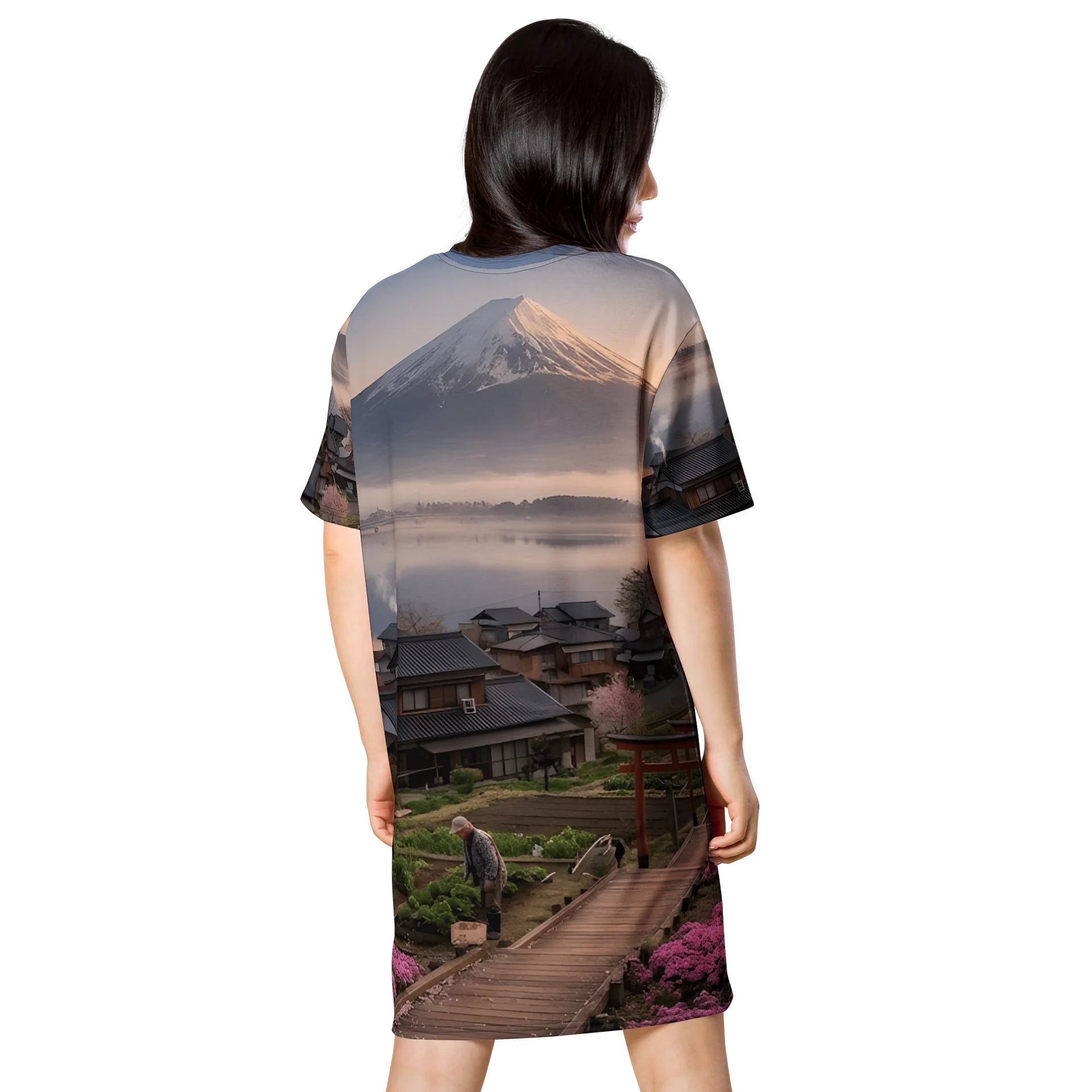 Mount Fuji T-Shirt Dress | Oversized Casual Graphic Dress product image (4)