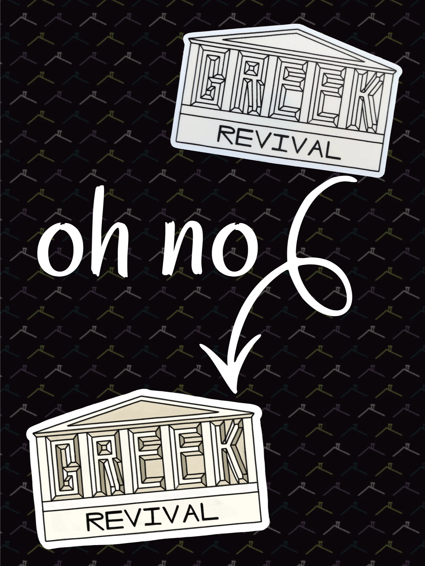 !! DICOUNTED MISPRINT !! Greek Revival Silly Little House 10 Sticker Sheet product image (2)