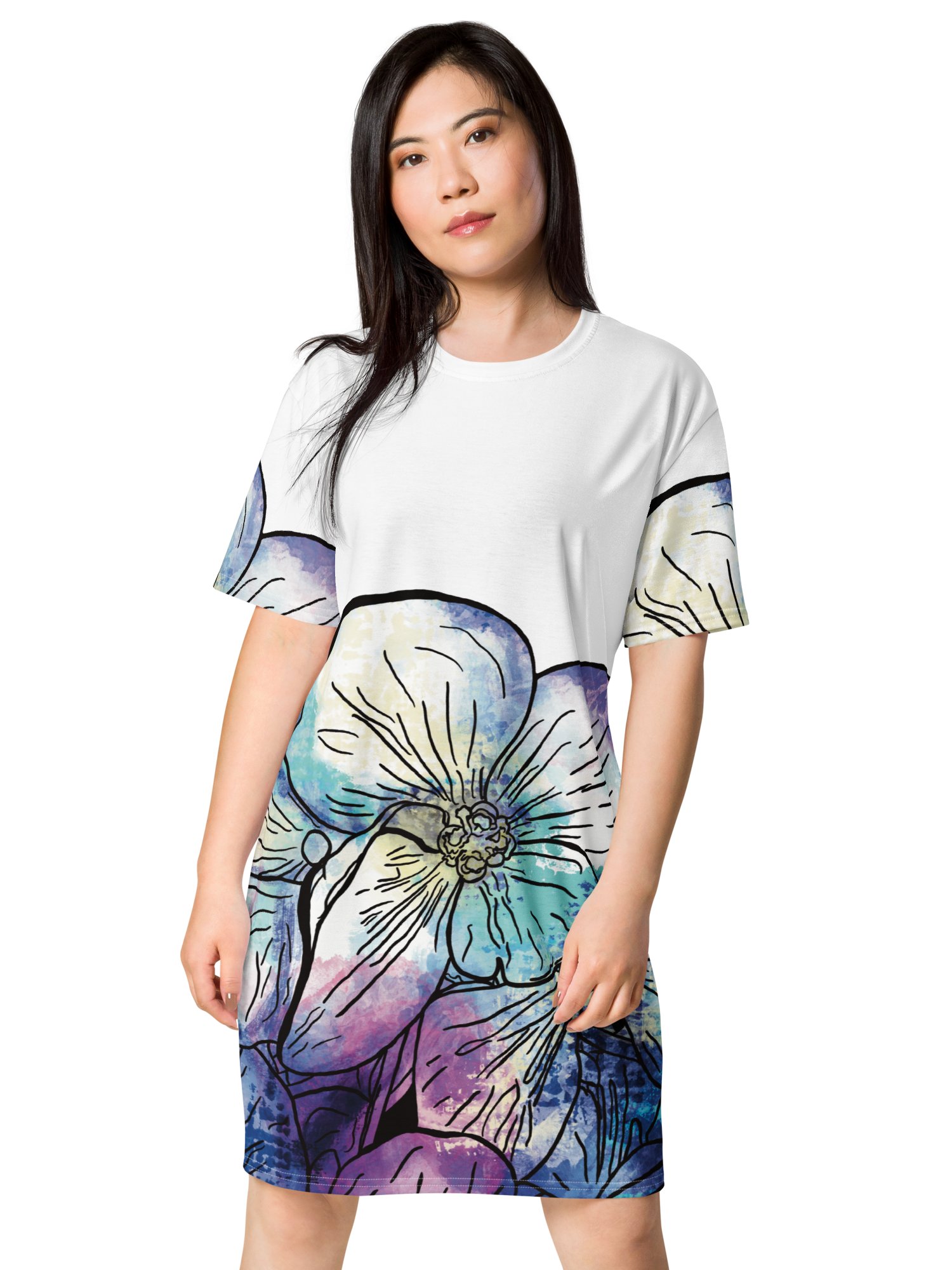 Coastal Bloom Hydrangeas on White | Elegant Summer Design | T-Shirt Dress | by Monique Faella Designs™ product image (7)