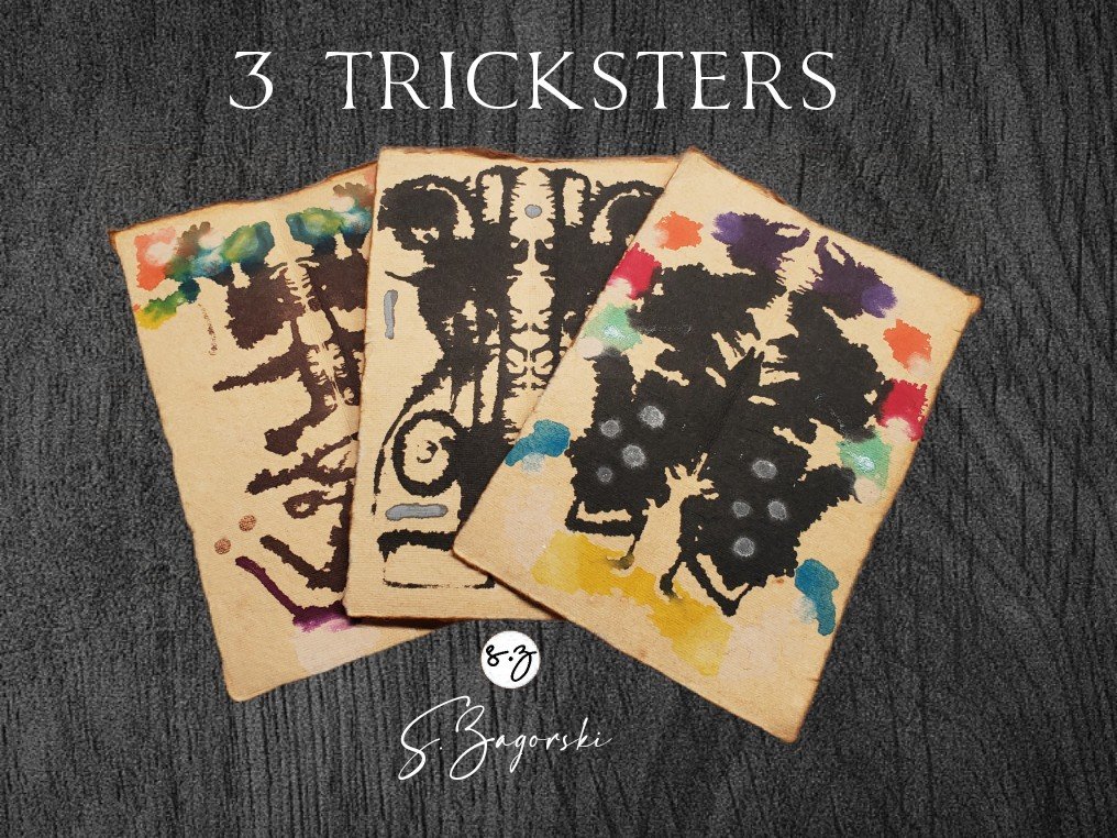 Set of 3 Tricksters | Coyote, Loki, Clown | Inkblot Paper Scrolls (small) product image (1)