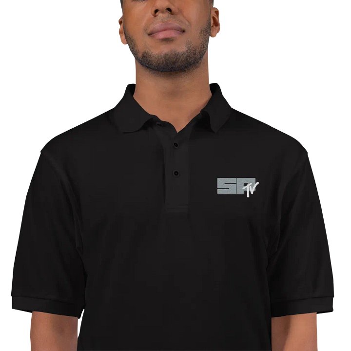 SP TV Logo (grey and black) embroidered on soft cotton polo. product image (1)