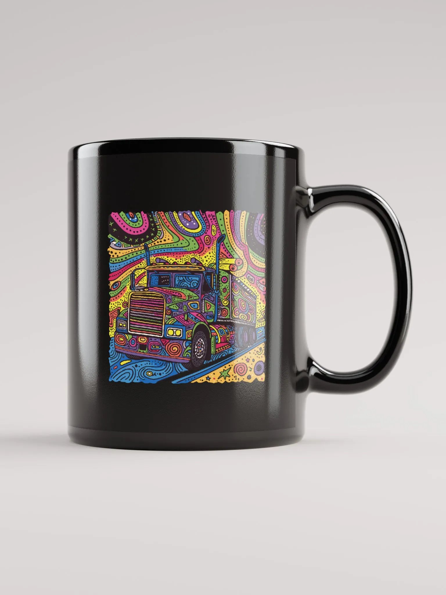 Colorful Groovy Doodle Truck | Black Mug product image (2)