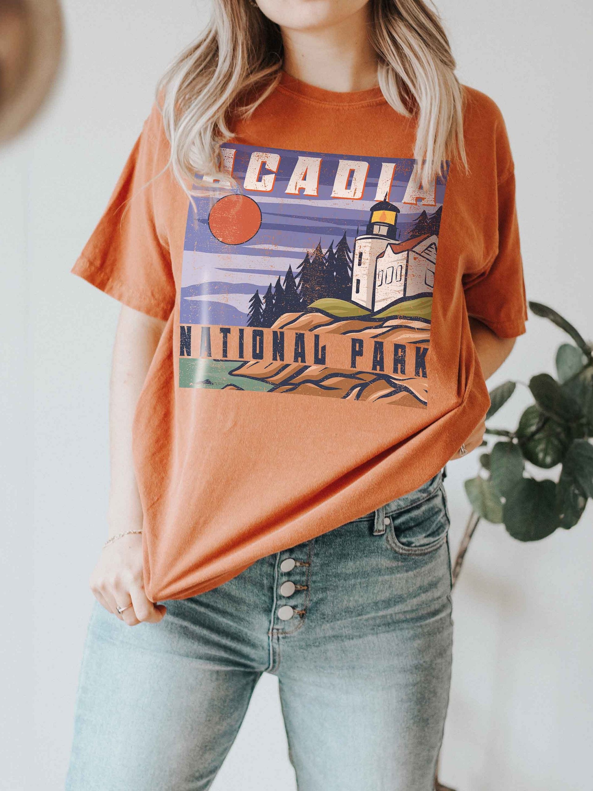 Acadia National Park Maine Shirt – Vintage Lighthouse Coastal Sunset Retro Travel Tee product image (2)