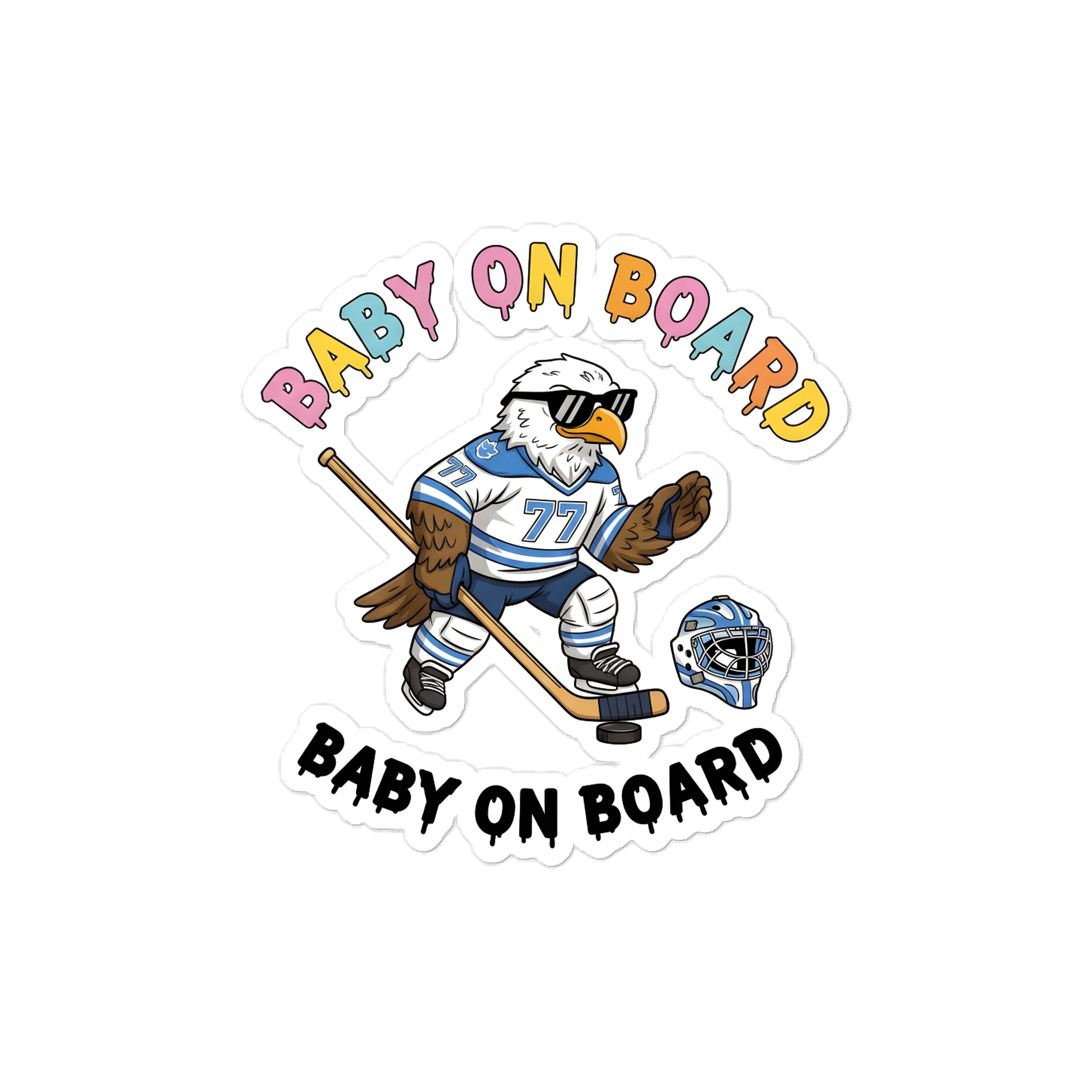 Funny Eagle Hockey Baby on Board Sticker - 5x5 Weatherproof Vinyl Car Decal - Premium Sporty Eagle Hockey Gift product image (1)