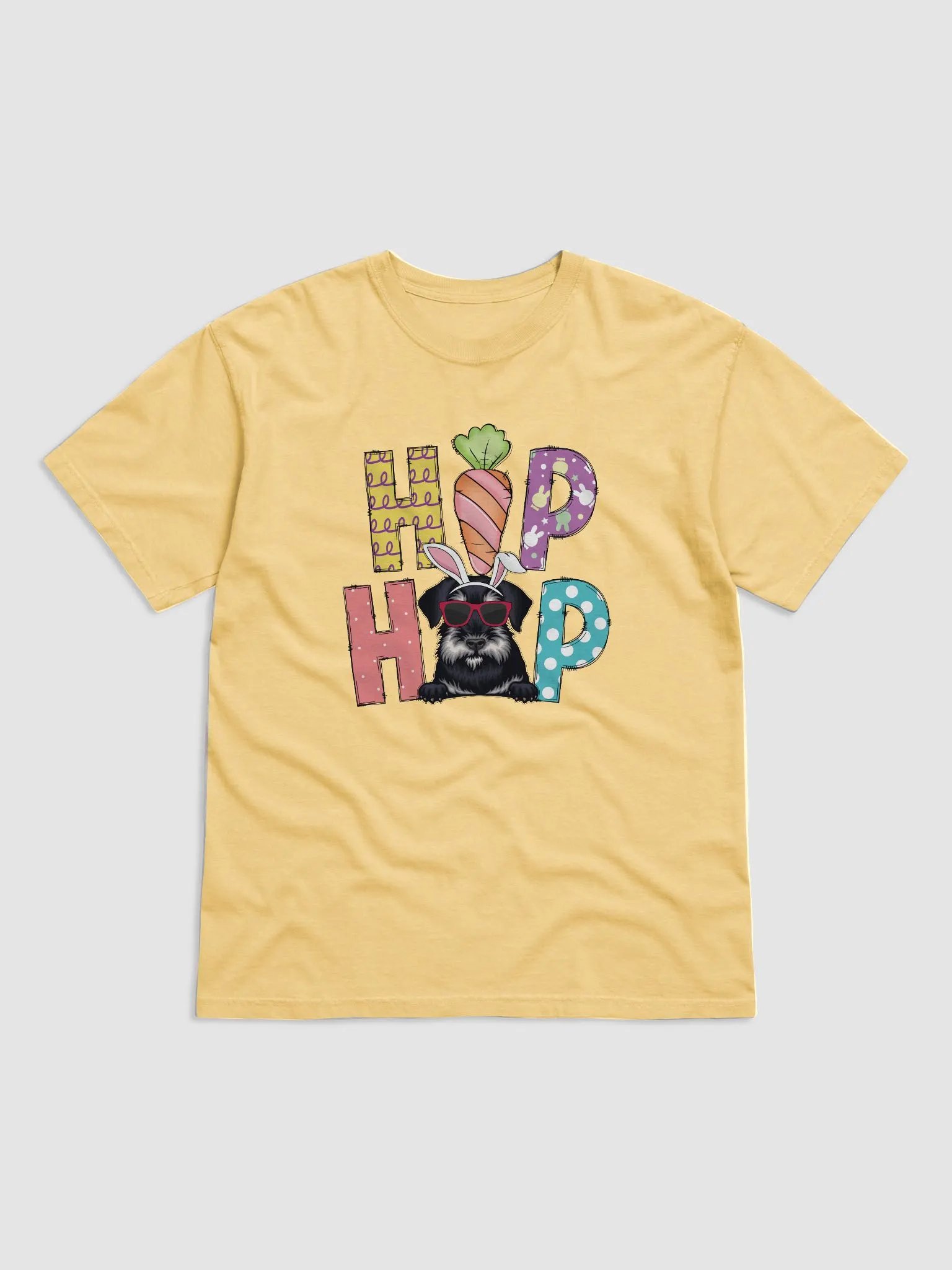 Hip Hop Easter Schnauzer T-Shirt | Cute Easter Day Schnauzer Wearing Bunny Ears and Sunglasses product image (2)